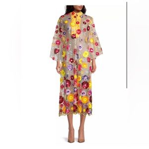 La Vie Style House floral sequined mesh caftan